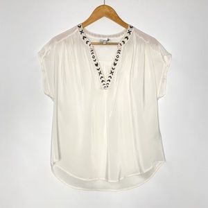 Joie Off White w Embroidered Detail V Neck
